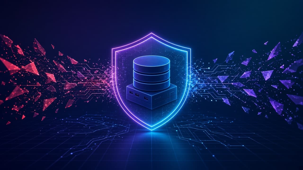 Shield protecting business systems from AI-driven ransomware attack with neural network patterns